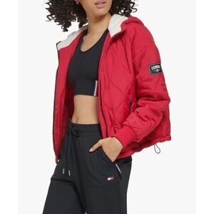 Tommy Hilfiger Sherpa Lined Quilted Full Zip Jacket Lightweight Raspberry Red XL